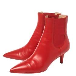 Pre Owned Gianvito Rossi Red Leather Ankle Boots Size 36.5