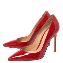 Pre Owned Gianvito Rossi Red Patent Leather Gianvito Pointed Toe Pumps Size 36