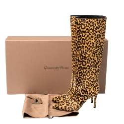 Gianvito Rossi Beige Leopard Print Calfhair Hunter Boots Size 36.5