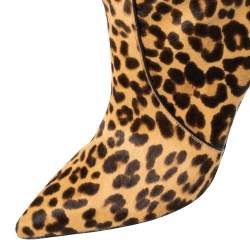 Gianvito Rossi Beige Leopard Print Calfhair Hunter Boots Size 36.5