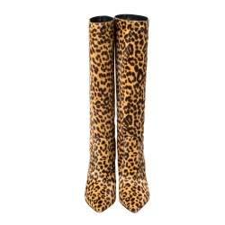 Gianvito Rossi Beige Leopard Print Calfhair Hunter Boots Size 36.5