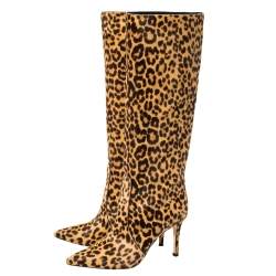 Gianvito Rossi Beige Leopard Print Calfhair Hunter Boots Size 36.5