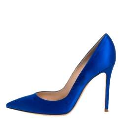 Pre Owned Gianvito Rossi Royal Blue Satin Pointed Toe Pumps Size 39.5