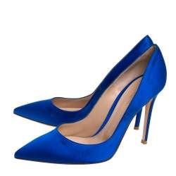 Pre Owned Gianvito Rossi Royal Blue Satin Pointed Toe Pumps Size 39.5