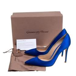 Pre Owned Gianvito Rossi Royal Blue Satin Pointed Toe Pumps Size 39.5