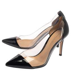 Pre Owned Gianvito Rossi Black Patent Leather and PVC Plexi Pointed Toe Pumps Size 37
