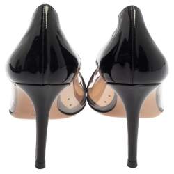Pre Owned Gianvito Rossi Black Patent Leather and PVC Plexi Pointed Toe Pumps Size 37