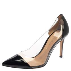 Pre Owned Gianvito Rossi Black Patent Leather and PVC Plexi Pointed Toe Pumps Size 37