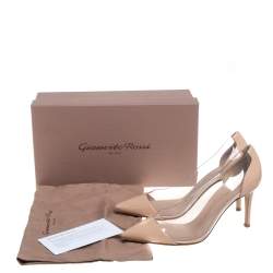 Pre Owned Gianvito Rossi Beige Patent Leather And PVC Plexi Pumps Size 36.5