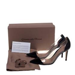 Pre Owned Gianvito Rossi Black Patent Leather And PVC Plexi Pointed Toe Pumps Size 38.5