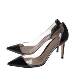 Pre Owned Gianvito Rossi Black Patent Leather And PVC Plexi Pointed Toe Pumps Size 38.5