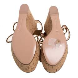 Pre Owned Gianvito Rossi Brown Suede Platform Wedges Ankle Wrap Sandals Size 40