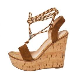 Pre Owned Gianvito Rossi Brown Suede Platform Wedges Ankle Wrap Sandals Size 40