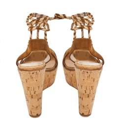 Pre Owned Gianvito Rossi Brown Suede Platform Wedges Ankle Wrap Sandals Size 40