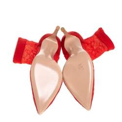 Pre Owned Gianvito Rossi Red Suede And Lace Pointed Toe Ankle Booties Size 36