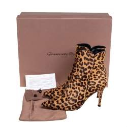 Gianvito Rossi Brown/Beige Leopard Print Calf Hair Ankle Boots Size 36.5
