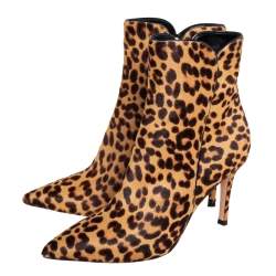 Gianvito Rossi Brown/Beige Leopard Print Calf Hair Ankle Boots Size 36.5
