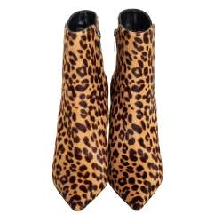 Gianvito Rossi Brown/Beige Leopard Print Calf Hair Ankle Boots Size 36.5