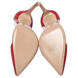 Pre Owned Gianvito Rossi Red Suede And PVC Plexi Pointed Toe Pumps Size 35