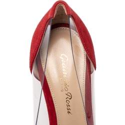 Pre Owned Gianvito Rossi Red Suede And PVC Plexi Pointed Toe Pumps Size 35
