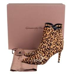 Pre Owned Gianvito Rossi Brown/Beige Leopard Print Calf Hair Ankle Boots Size 36.5