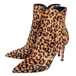 Pre Owned Gianvito Rossi Brown/Beige Leopard Print Calf Hair Ankle Boots Size 36.5