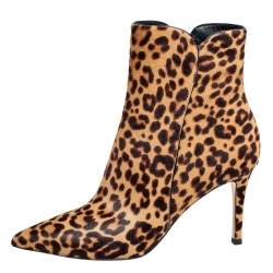 Pre Owned Gianvito Rossi Brown/Beige Leopard Print Calf Hair Ankle Boots Size 36.5