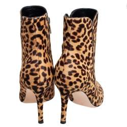 Pre Owned Gianvito Rossi Brown/Beige Leopard Print Calf Hair Ankle Boots Size 36.5
