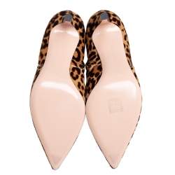 Pre Owned Gianvito Rossi Brown/Beige Leopard Print Calf Hair Ankle Boots Size 36.5