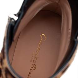 Pre Owned Gianvito Rossi Brown/Beige Leopard Print Calf Hair Ankle Boots Size 36.5