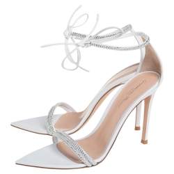 Pre Owned Gianvito Rossi White Leather Silk Montecarlo Sandals Size 38