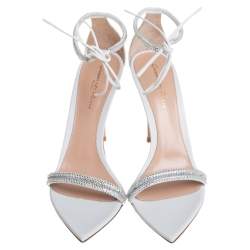 Pre Owned Gianvito Rossi White Leather Silk Montecarlo Sandals Size 38