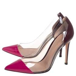 Pre Owned Gianvito Rossi Pink/Burgundy Patent Leather And PVC Plexi Pointed Toe Pumps Size 38 