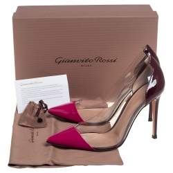 Pre Owned Gianvito Rossi Pink/Burgundy Patent Leather And PVC Plexi Pointed Toe Pumps Size 38 