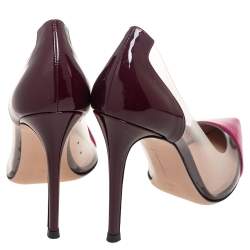 Pre Owned Gianvito Rossi Pink/Burgundy Patent Leather And PVC Plexi Pointed Toe Pumps Size 38 