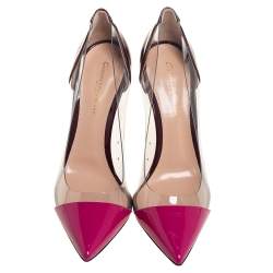 Pre Owned Gianvito Rossi Pink/Burgundy Patent Leather And PVC Plexi Pointed Toe Pumps Size 38 