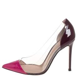 Pre Owned Gianvito Rossi Pink/Burgundy Patent Leather And PVC Plexi Pointed Toe Pumps Size 38 