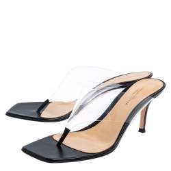 Pre Owned Gianvito Rossi Black PVC and Leather Plexi Thong Slide Sandals Size 38