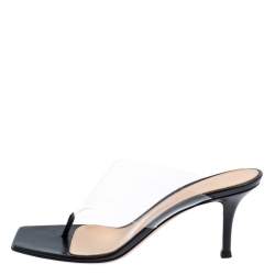 Pre Owned Gianvito Rossi Black PVC and Leather Plexi Thong Slide Sandals Size 38