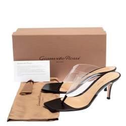 Pre Owned Gianvito Rossi Black PVC and Leather Plexi Thong Slide Sandals Size 38