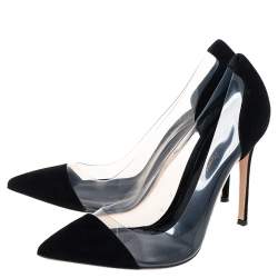 Pre Owned Gianvito Rossi Black Suede And PVC Plexi Pointed Toe Pumps Size 40