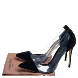 Pre Owned Gianvito Rossi Black Suede And PVC Plexi Pointed Toe Pumps Size 40