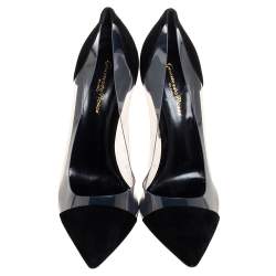Pre Owned Gianvito Rossi Black Suede And PVC Plexi Pointed Toe Pumps Size 40