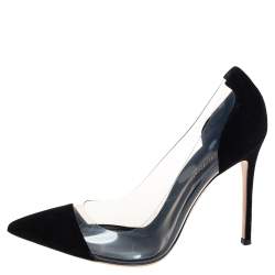Pre Owned Gianvito Rossi Black Suede And PVC Plexi Pointed Toe Pumps Size 40
