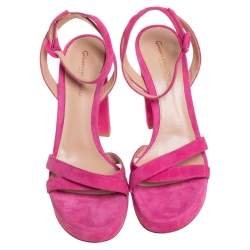 Pre Owned Gianvito Rossi Pink Suede Poppy Ankle Strap Sandals Size 39