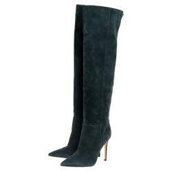 Pre Owned Gianvito Rossi Green Suede Over The Knee Boots Size 36