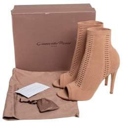 Pre Owned Gianvito Rossi Beige Knit Fabric Open Toe Ankle Boots Size 40
