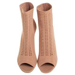 Pre Owned Gianvito Rossi Beige Knit Fabric Open Toe Ankle Boots Size 40