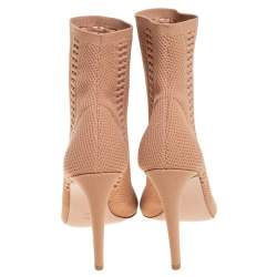 Pre Owned Gianvito Rossi Beige Knit Fabric Open Toe Ankle Boots Size 40