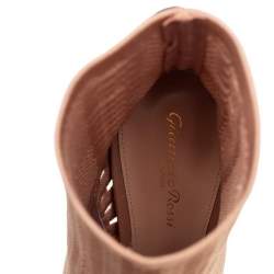 Pre Owned Gianvito Rossi Beige Knit Fabric Open Toe Ankle Boots Size 40